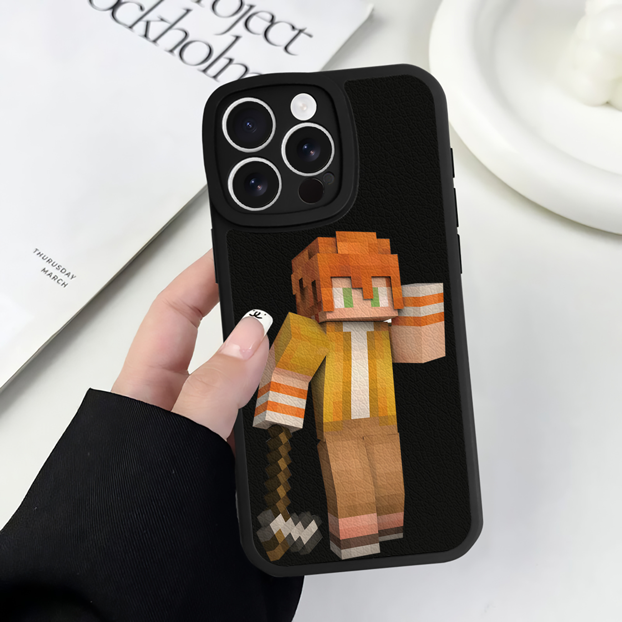 （画像用） マインクラフト ブロックの世界 Minecraft MC Block world 【iPhone 16シリーズ対応】シリコンスマホケース（レザー調） 材質：シリコン